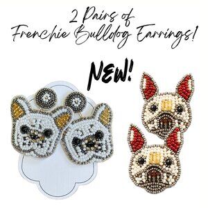 SET OF 2 PAIRS NEW Frenchie French Bulldog Seed Bead Earrings Boutique Quality
